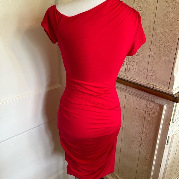 Bebe Elegant Red Off-Shoulder Dress - Picture 7 of 16